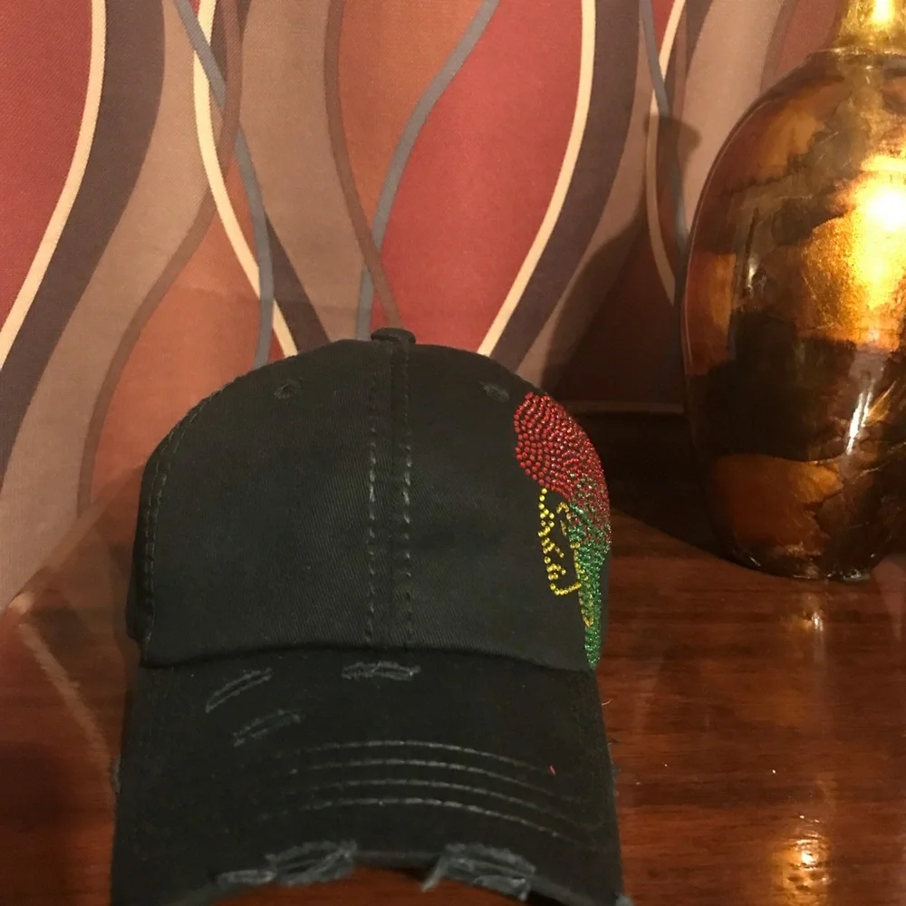 Rhinestone Afro Woman Map hat